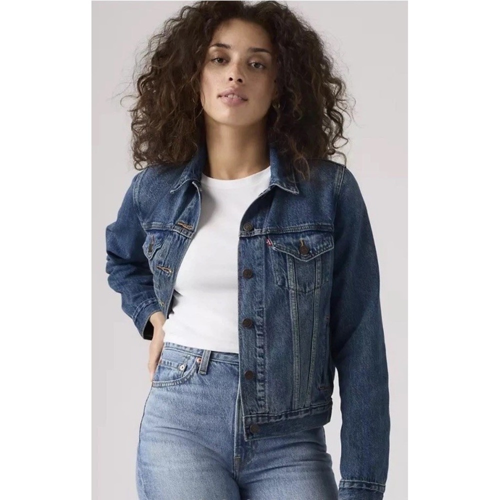 Levi's Original Trucker Jean Jacket Womens XL Medium Wash Blue Denim Cropped NWT - Picture 5 of 10